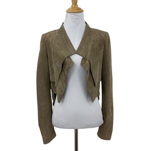 BCBGMaxazria Faux Suede Norton Jacket XS Extra Small Draped Contrast Vegan Crop